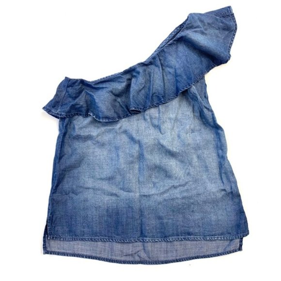 Anthropologie Cloth and Stone Chambray Tencel One Shoulder Top Blue Sz XS - Picture 2 of 3